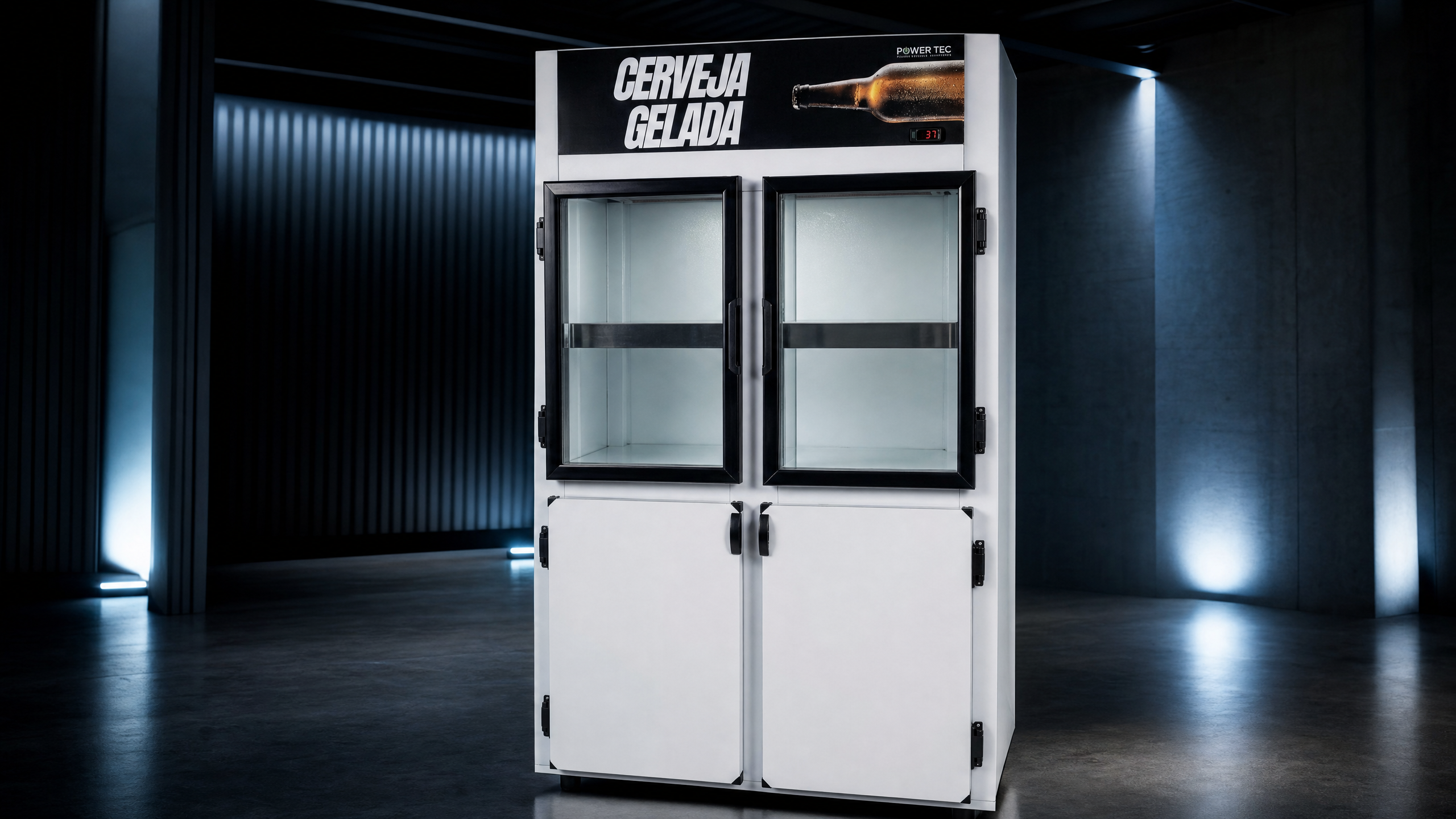 Cervejeira Híbrida Comercial POWERTEC em apresentação premium de catálogo industrial