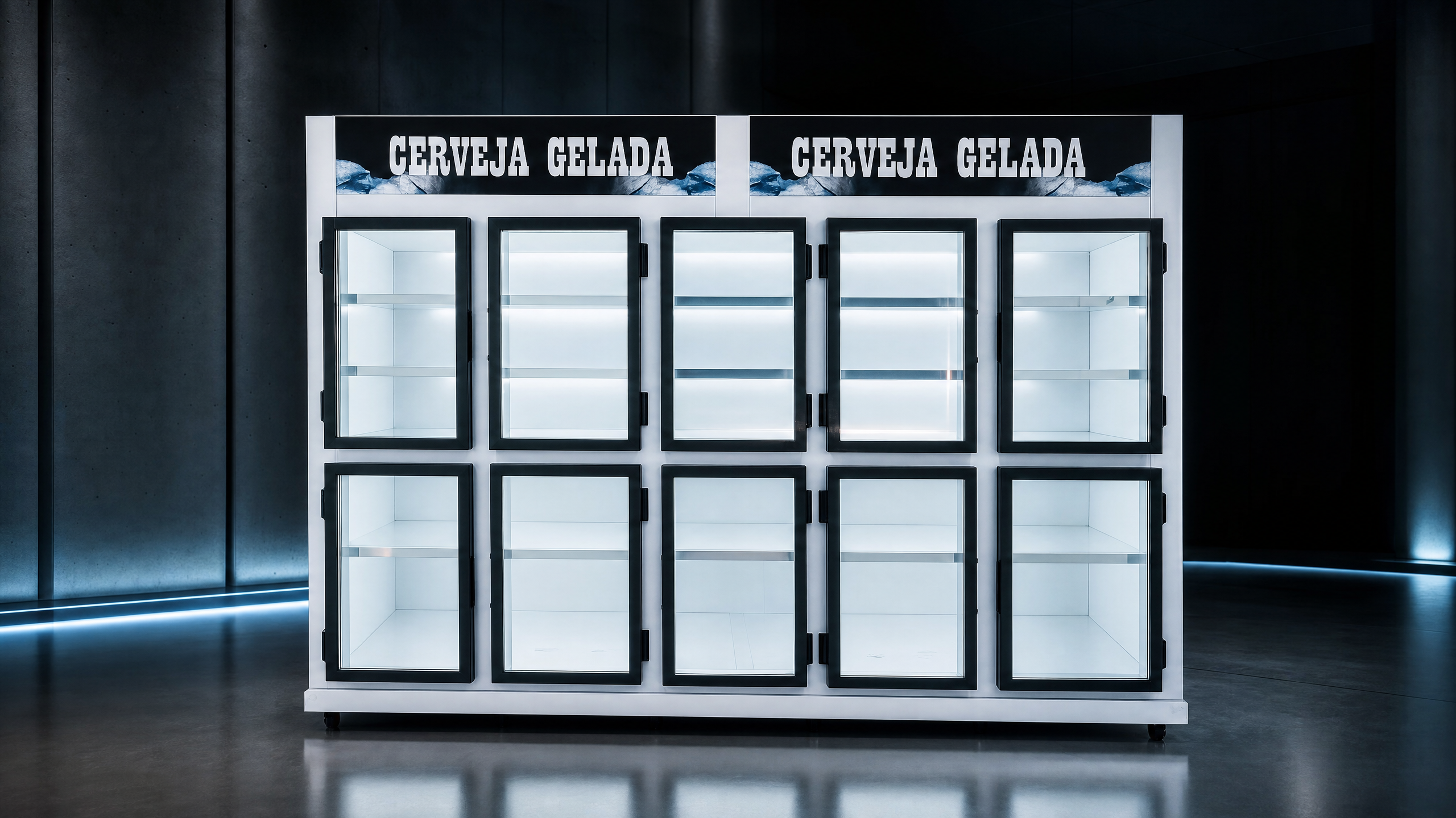 Cervejeira Modular Multiportas POWERTEC em apresentação premium de catálogo industrial