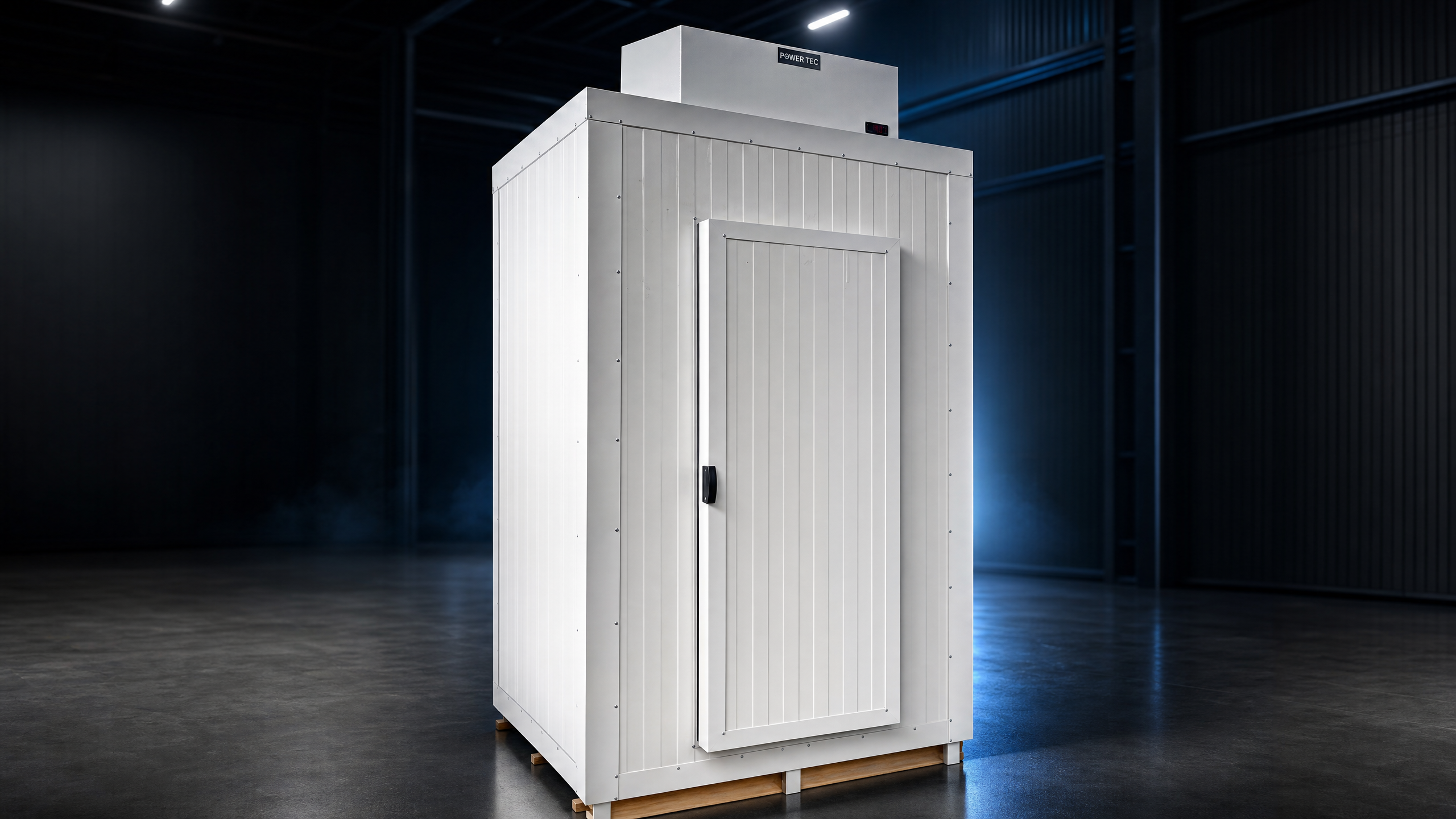 Câmara Fria Compacta POWERTEC em apresentação premium de catálogo industrial