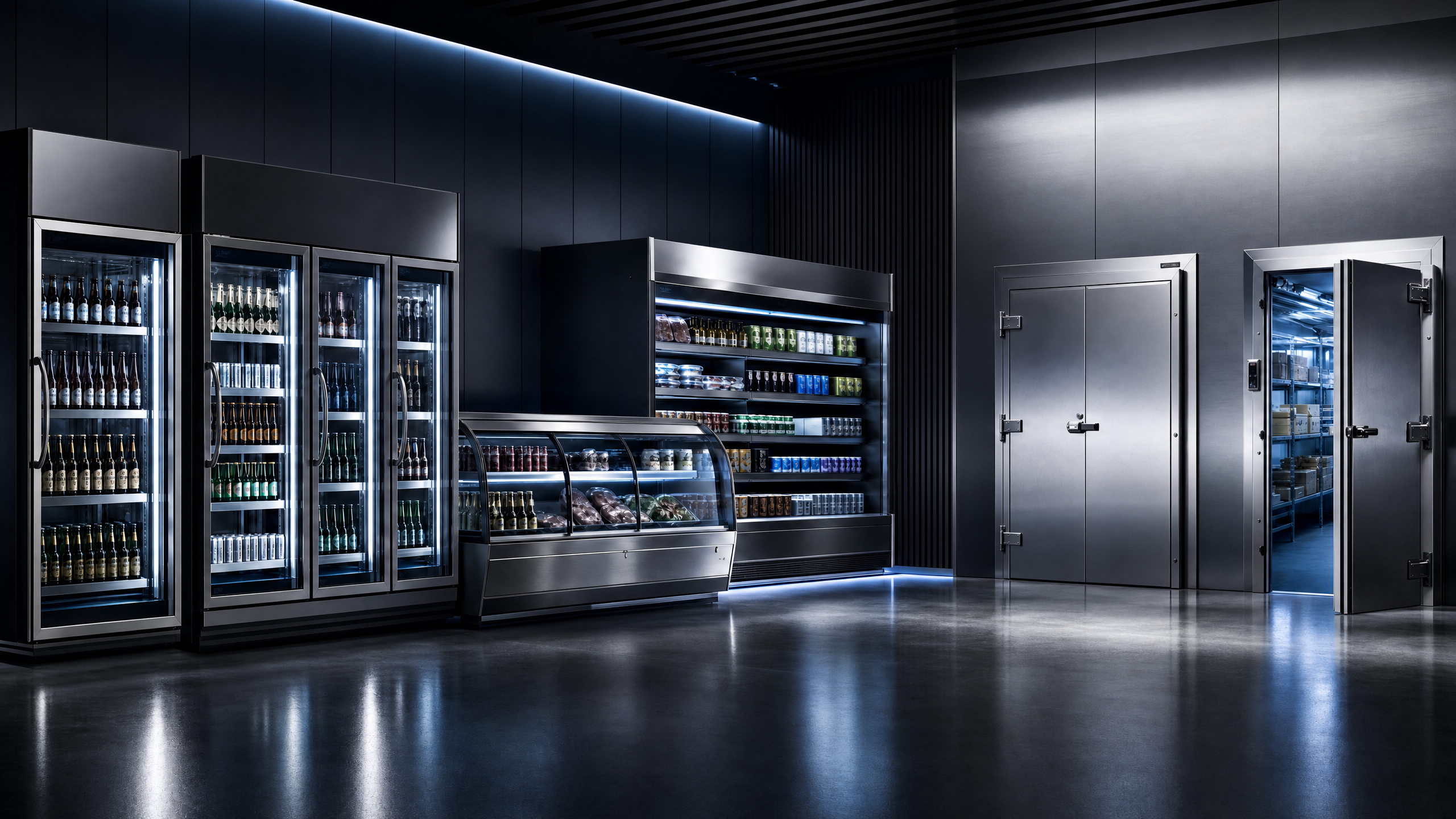 Refrigeradores Comerciais POWERTEC em apresentação premium de catálogo industrial